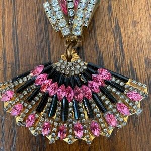 SIMONE EDOUARD Earrings: Gorgeous Large Fan Dangle in Pink/Black/Rhinestone